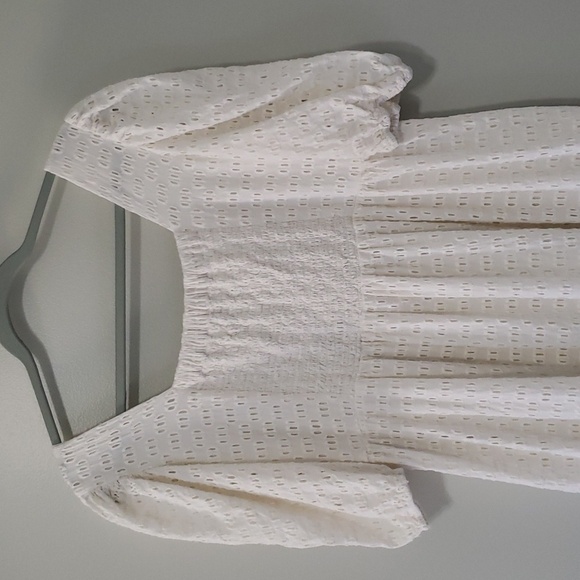 Monsoon and Beyond Women Midi Dress Large Ivory Tier Eyelet Puff Sleeve Pockets - Picture 6 of 16